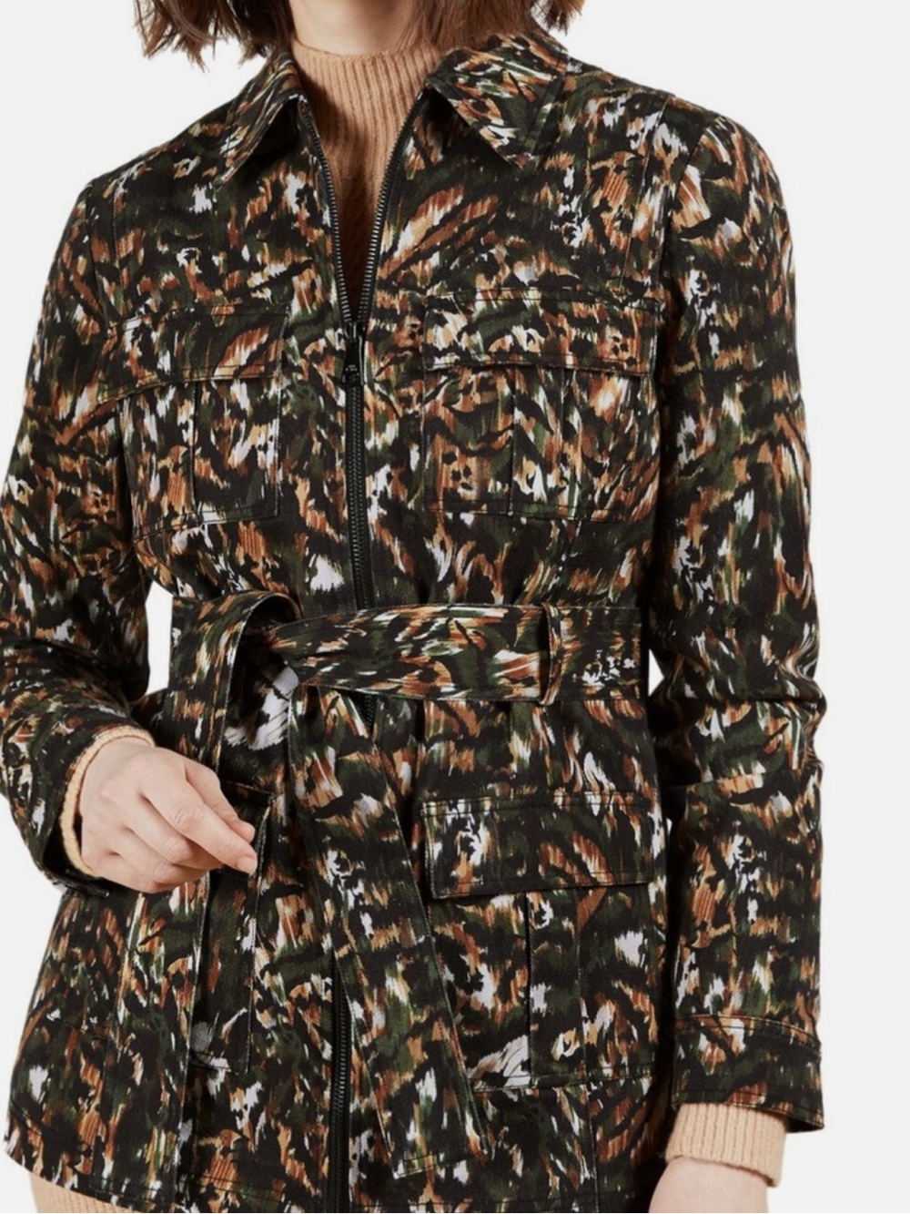 Ted Baker London Inniza Abstract Camo Utility Safari Jacket with Belt, US XS